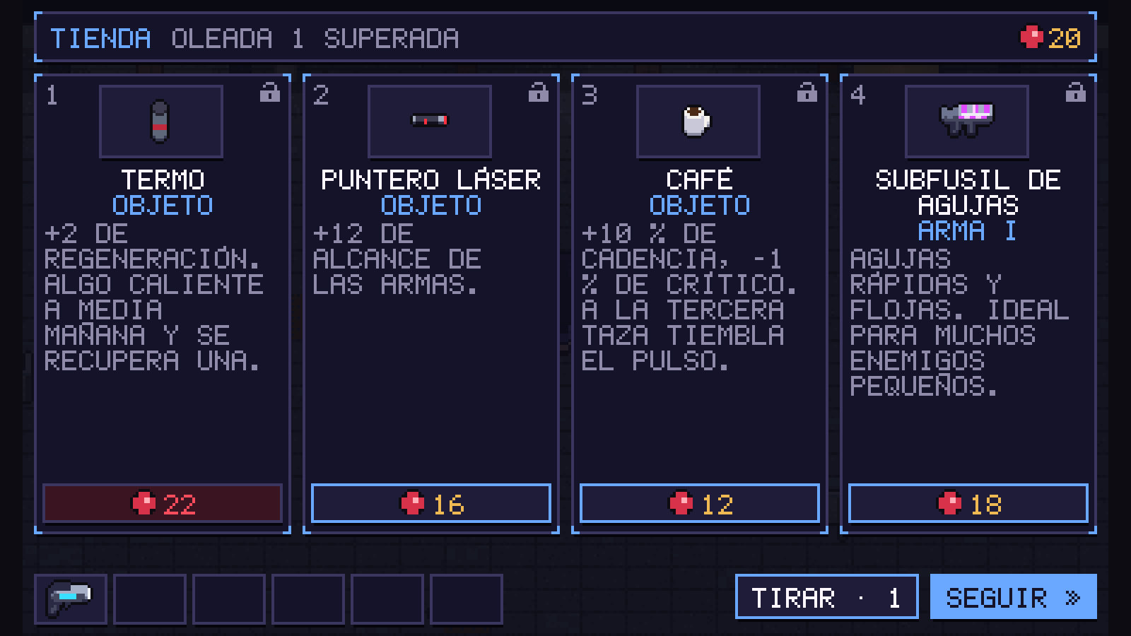 La tienda entre oleadas: termo, puntero láser, café y un subfusil de agujas